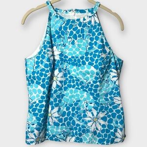 Lilly‎ Pulitzer Halter Tank Blouse Top Women's 6 Blue Cheetah Leopard Cotton